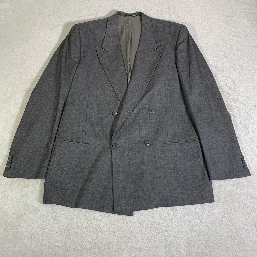 Vintage Mani Giorgio Armani Suit Jacket 40R Gray Wool Double Breasted Saks FLAWS